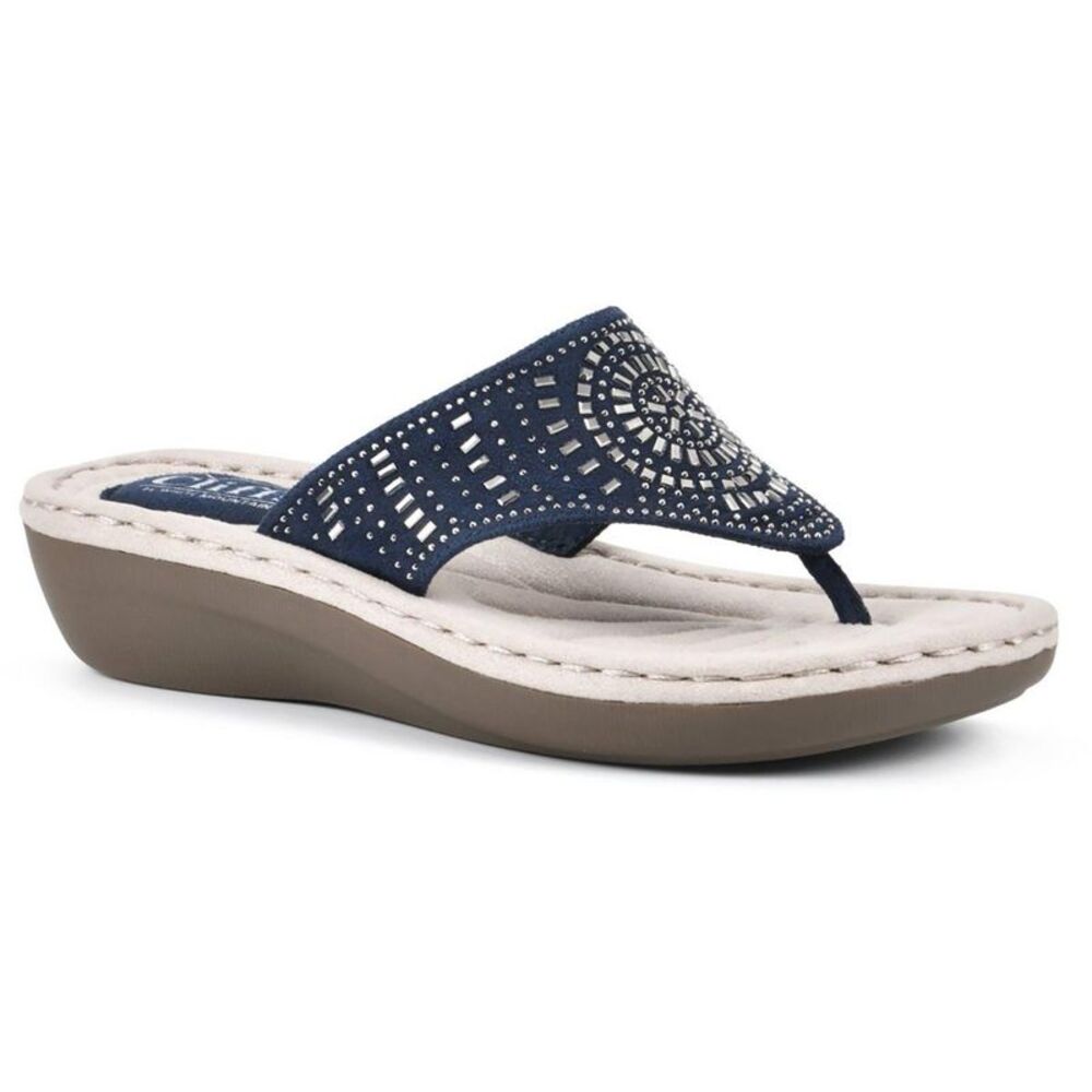 Cliffs by White Mountain Womens Cienna Navy Embellished Wedges Shoes NWT
